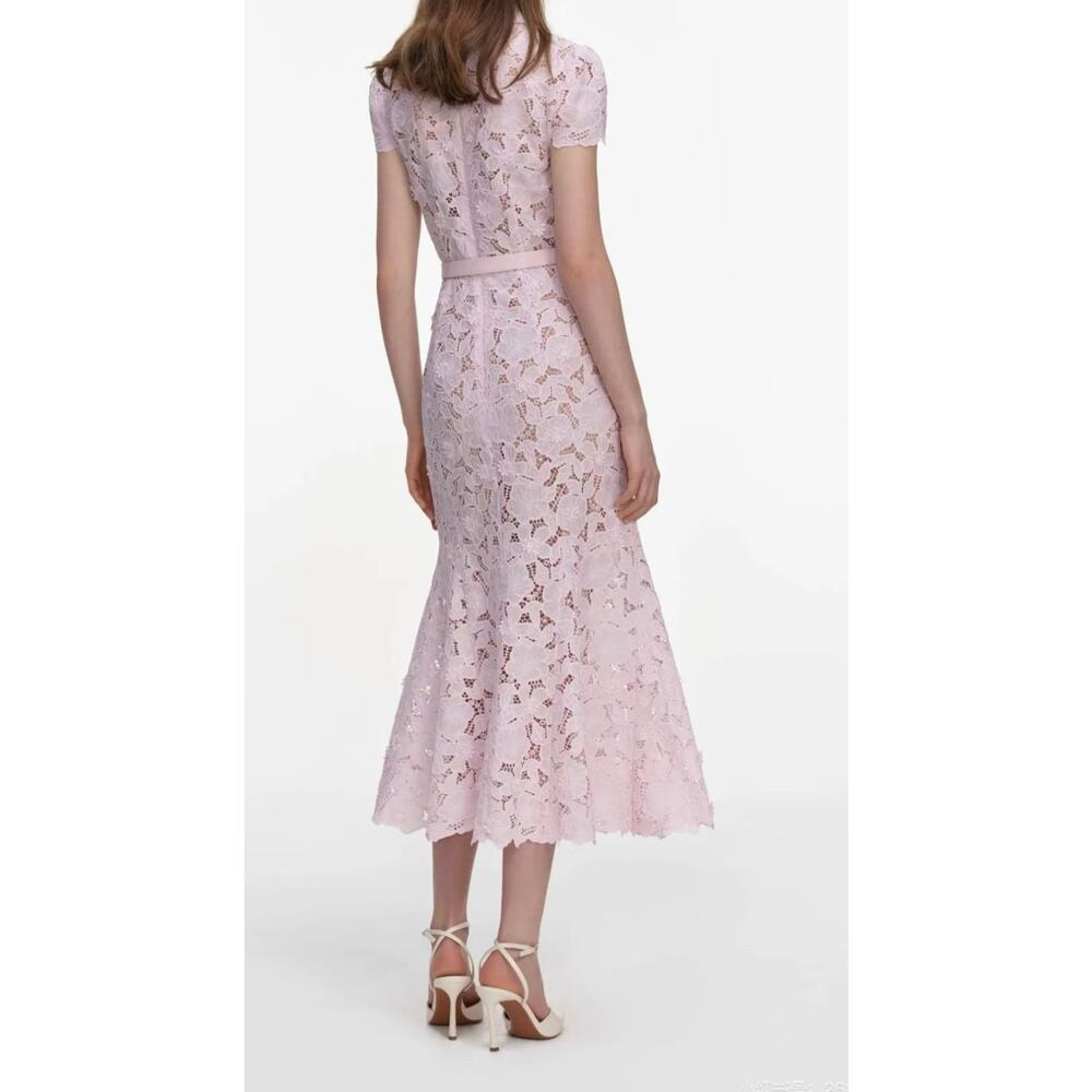 Self Portrait Pink Guipure Lace Midi Dress - Picture 3 of 9